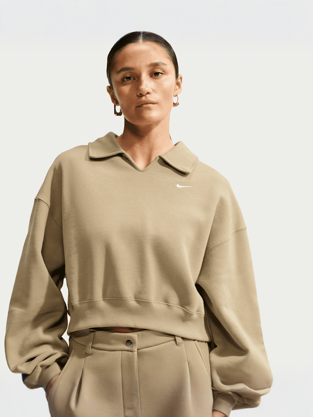 Nike  , Studio Fleece Medium Weight Oversized Crop Polo, beige, Image 1 of 5