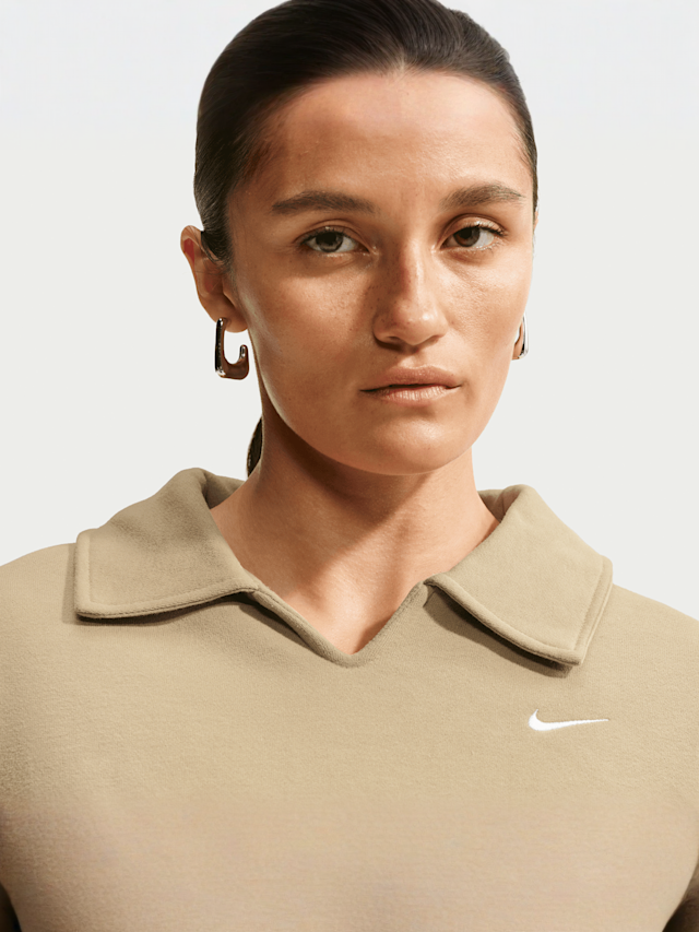 Nike  , Studio Fleece Medium Weight Oversized Crop Polo, beige, Image 3 of 5