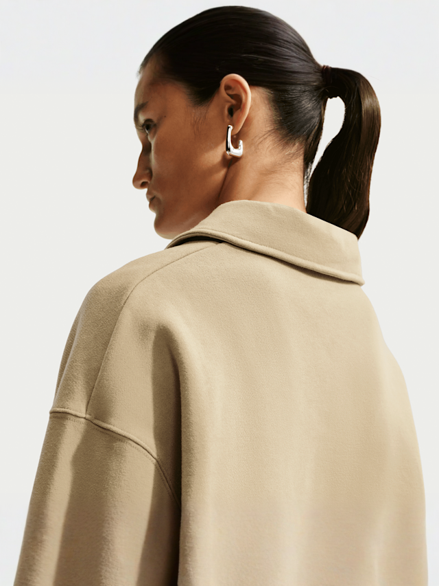 Nike  , Studio Fleece Medium Weight Oversized Crop Polo, beige, Image 4 of 5