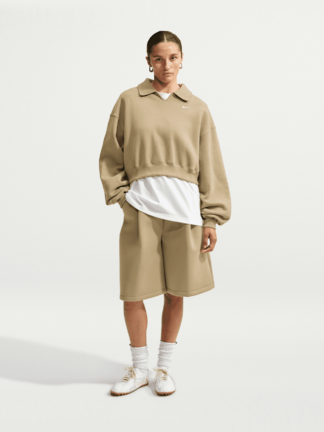 Nike  , Studio Fleece Medium Weight Oversized Crop Polo, beige, Image 5 of 5