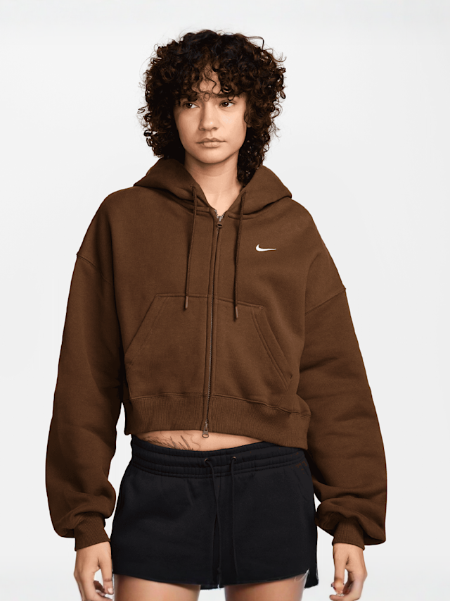 Nike  , Studio Fleece Oversized Cropped Full-Zip Hoodie, brown, Image 1 of 3