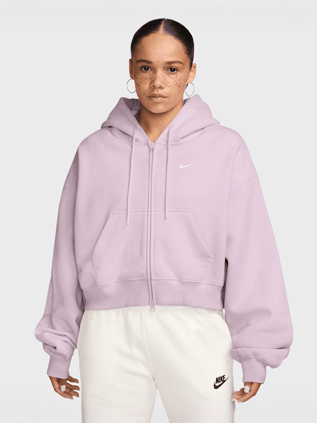 Nike  , Studio Fleece Oversized Cropped Full-Zip Hoodie, light pink, Image 1 of 3