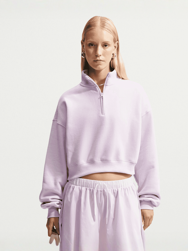 Nike, Studio Fleece Medium Weight Oversized 1/4-Zip Cropped Top, Pink, Image 1 of 4