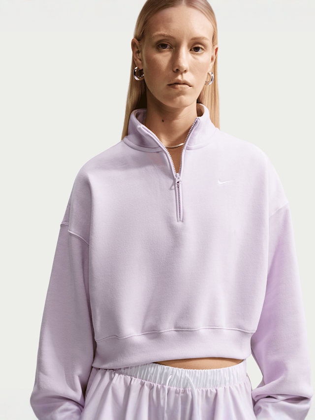 Nike, Studio Fleece Medium Weight Oversized 1/4-Zip Cropped Top, Pink, Image 3 of 4