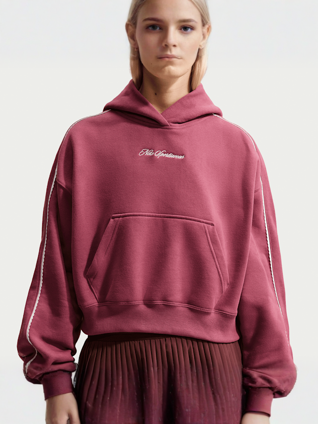 Nike, Studio Fleece Medium Weight Crop Hoodie, Pink, Image 3 of 5