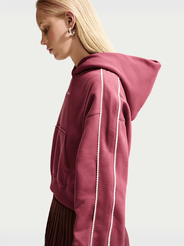 Nike, Studio Fleece Medium Weight Crop Hoodie, Pink, Image 4 of 5