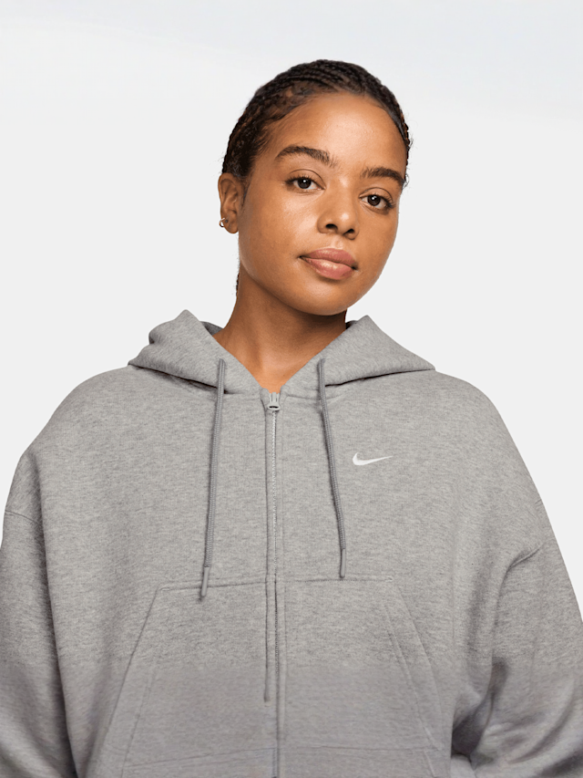 Nike  , Studio Fleece Mid Waist Oversized Crop Full Zip Hoodie, grey, Image 3 of 3