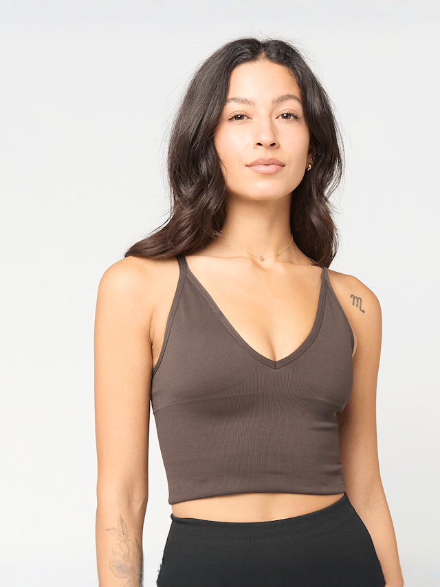 aim'n, Shape Seamless Cross Back Bralette, brown, Image 1 of 4