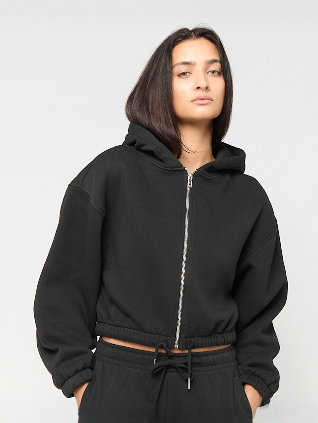 Urban Classics, Ladies Fluffy Cropped Zip Hoodie, black, Image 1 of 3