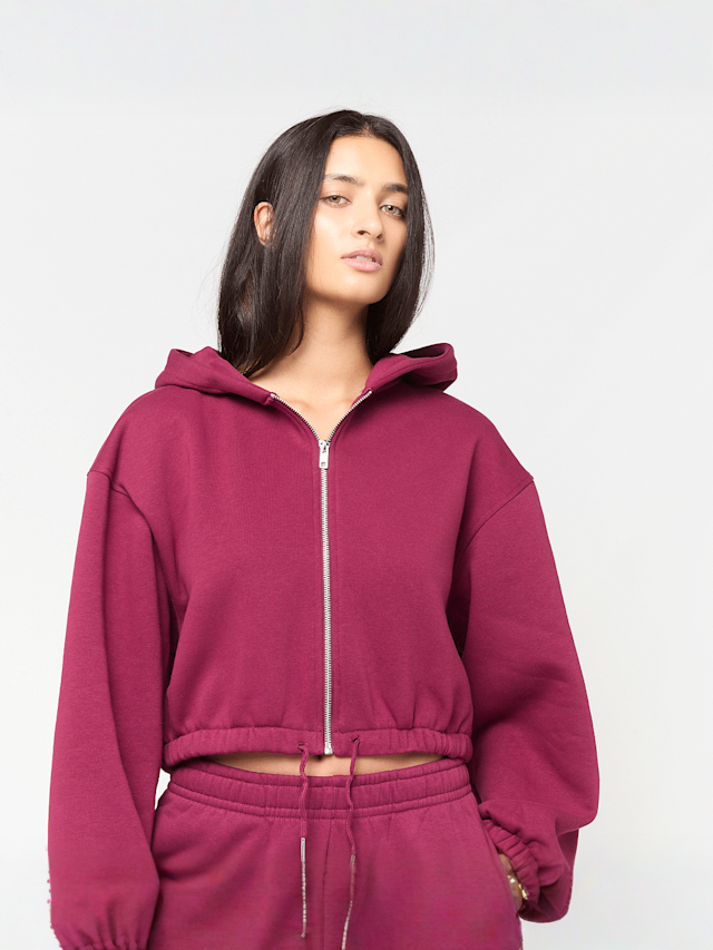 Urban Classics, Ladies Fluffy Cropped Zip Hoodie, red, Image 1 of 3