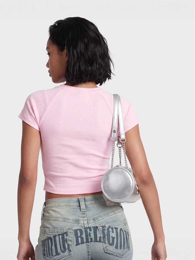 True Religion, Embroidered Washed Rib Baby Tee, Pink, Image 2 of 4