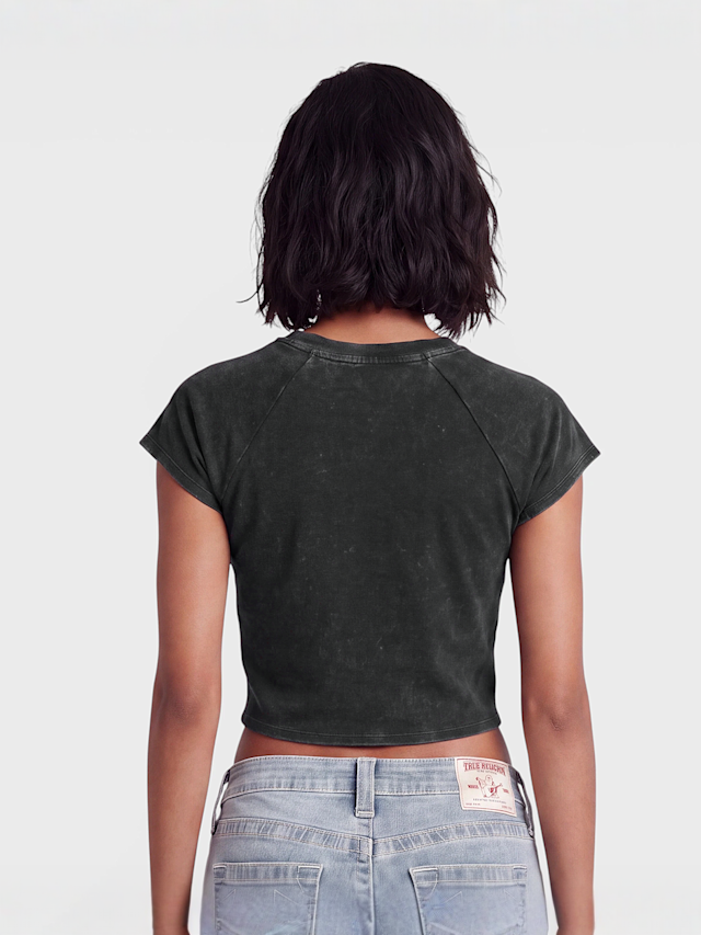 True Religion, Embroidered Washed Rib Baby Tee, grey, Image 2 of 4