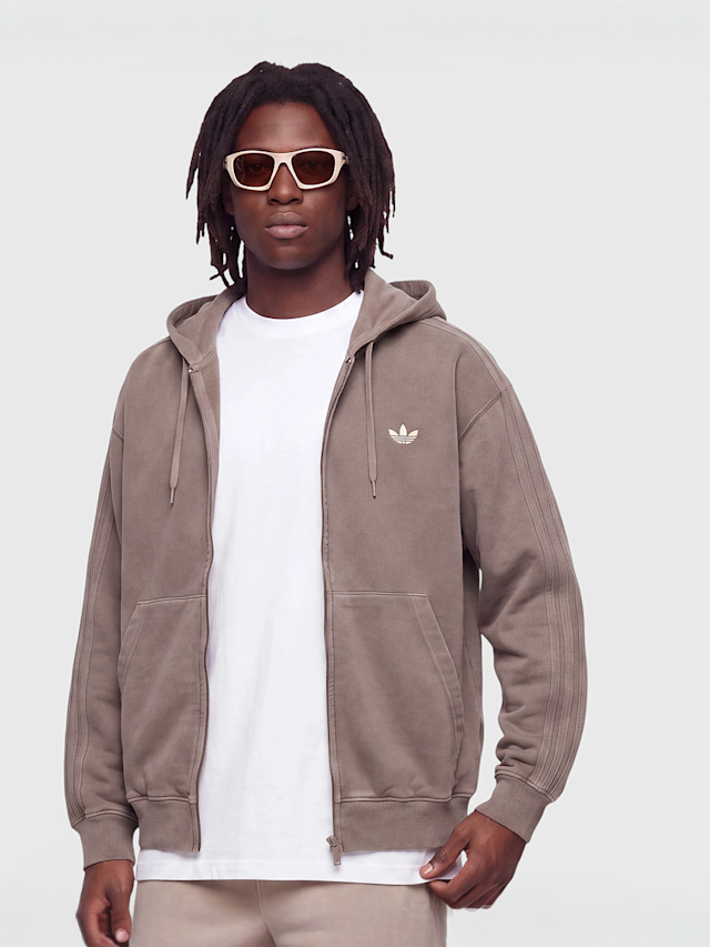 adidas Originals, Washed Full Zip Oversized Hoodie, brown, Image 1 of 4