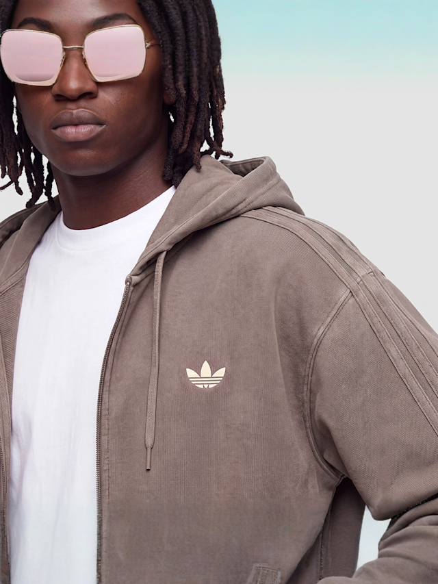 adidas Originals, Washed Full Zip Oversized Hoodie, brown, Image 3 of 4