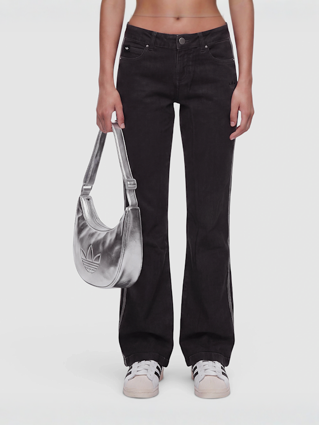 adidas Originals, Superstar Low Rise Flared Leg Denim Pants, black, Image 1 of 4