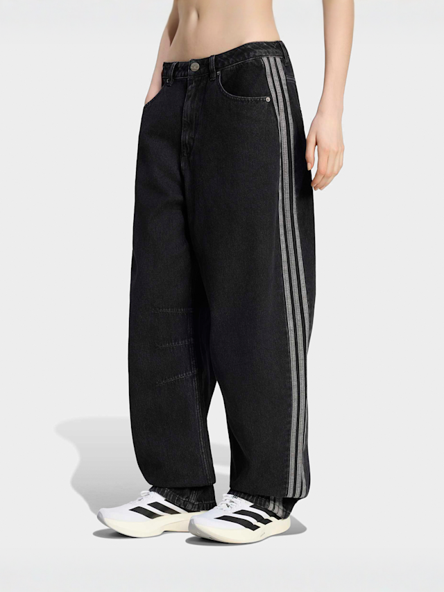 adidas Originals, High Rise Barrel Leg Denim Pants, black, Image 1 of 5