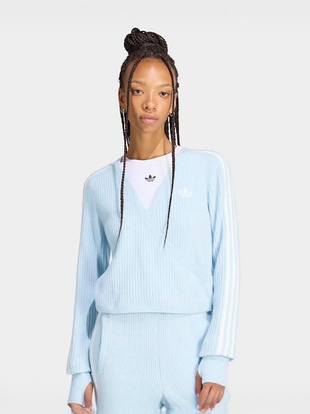adidas Originals, Adiluna Season 2 X Jennie Knitted Wrap Around Cardigan, blue, Image 1 of 5