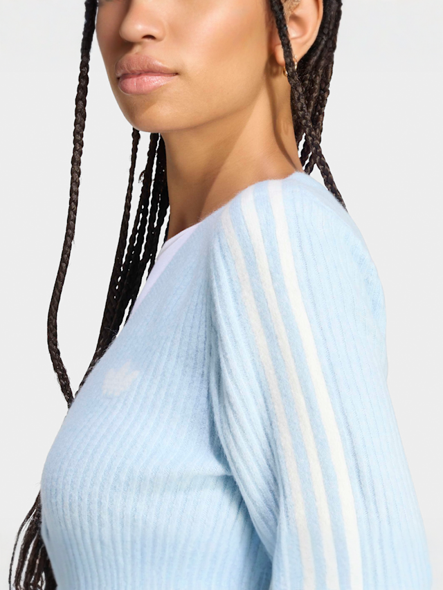 adidas Originals, Adiluna Season 2 X Jennie Knitted Wrap Around Cardigan, blue, Image 4 of 5