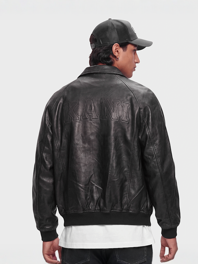 Karl Kani, Signature PU Leather Bomber Jacket, black, Image 2 of 4