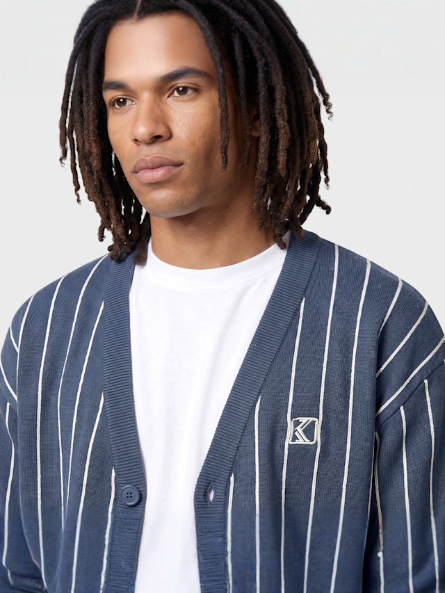 Karl Kani, OG Pinstripe Jacquard Cropped Cardigan, blue, Image 3 of 4