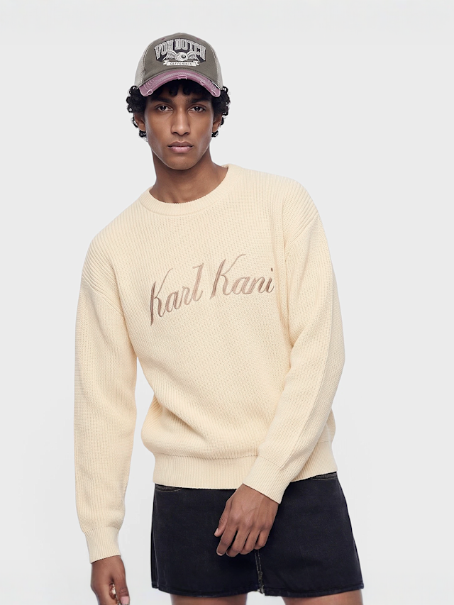 Karl Kani, Script Knit Oversized Crew, beige, Image 1 of 4