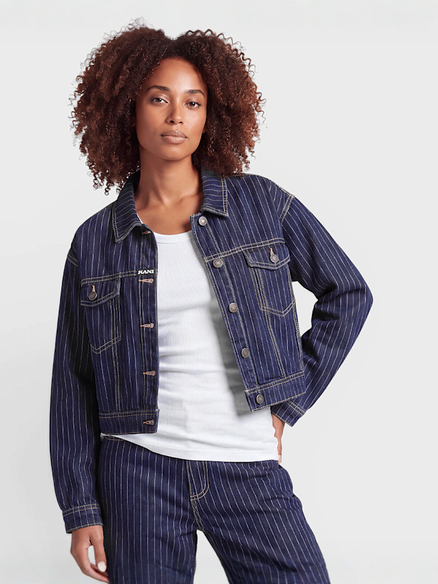 Karl Kani, Retro Cropped Denim Jacket, blue, Image 1 of 4