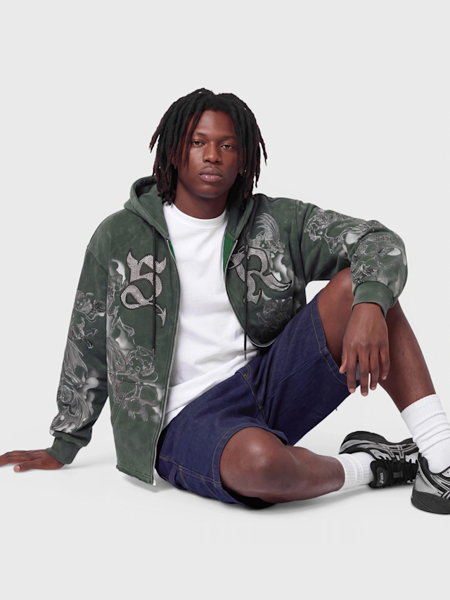 Smoke Rise, Trouble In Peace Zip Hoodie, green, Image 1 of 4