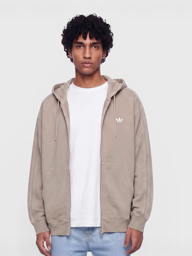 adidas Originals, Washed Full Zip Oversized Hoodie, brown, Image 1 of 4