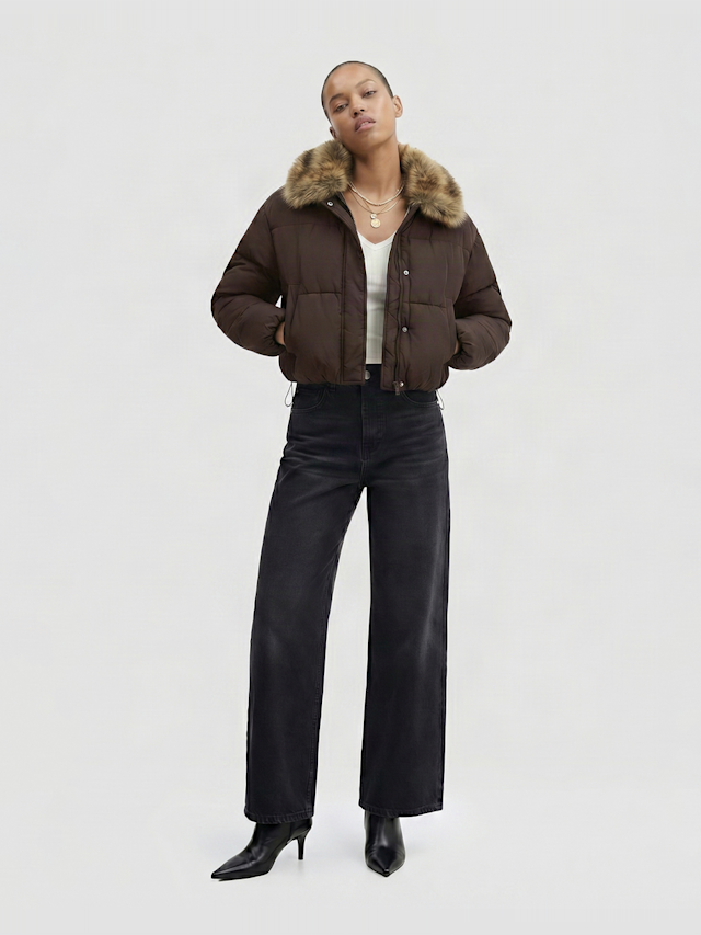 Urban Classics, Ladies Cropped Fake Fur Collar Jacket, brown, Image 4 of 4
