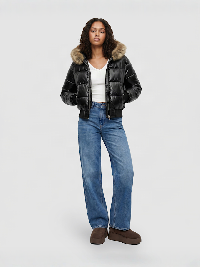 Urban Classics, Bomber Fake Fur Hooded Jacket, black, Image 4 of 4