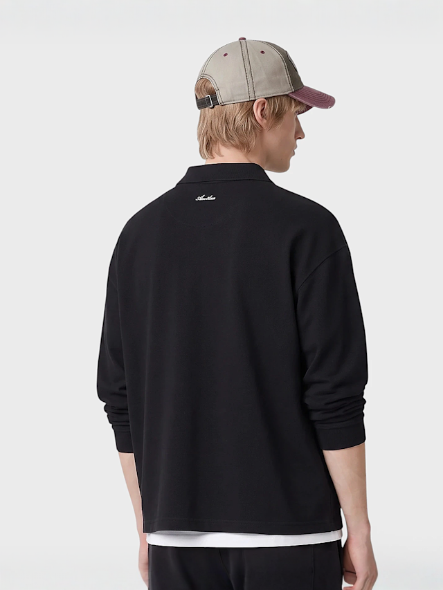 Another Cotton Lab, Another Longsleeve Piqué Polo Shirt, black, Image 2 of 4