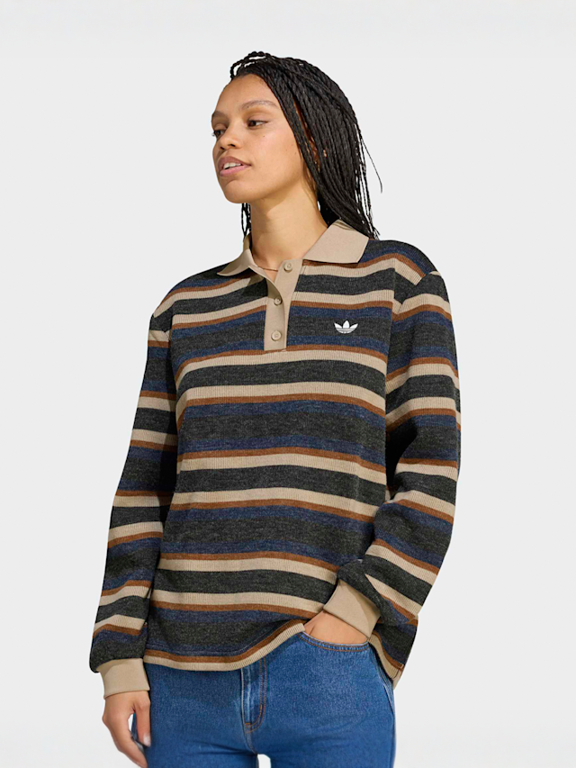 adidas Originals, Stripe Knitted Polo, black, Image 1 of 4