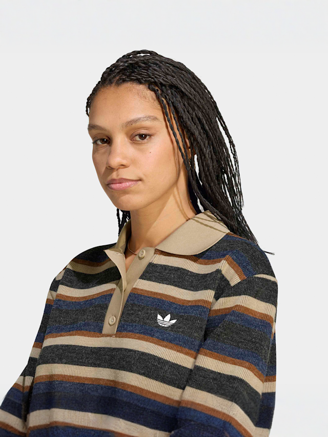 adidas Originals, Stripe Knitted Polo, black, Image 3 of 4