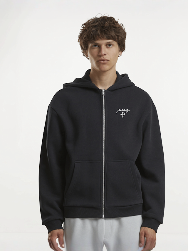 Mister Tee, Beyond The Prayer Fluffy Zip Hoody, black, Image 2 of 2