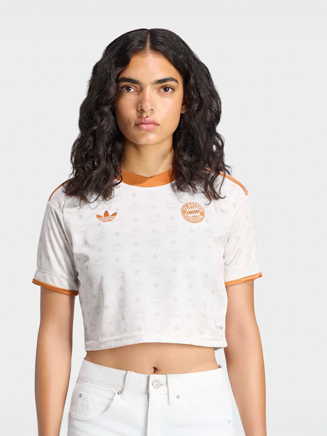 adidas Originals, adidas x FC Bayern x MCM Cropped Jersey, beige, Image 1 of 5