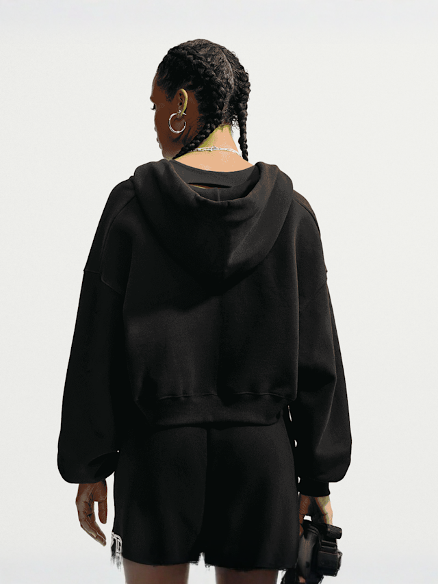 Nike  , Studio Fleece Medium Weight Oversized Crop Full Zip Hoodie, black, Image 2 of 5
