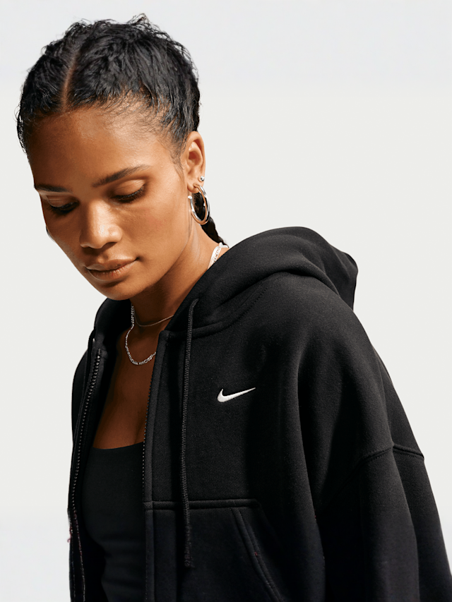 Nike  , Studio Fleece Medium Weight Oversized Crop Full Zip Hoodie, black, Image 3 of 5