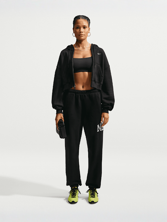 Nike  , Studio Fleece Medium Weight Oversized Crop Full Zip Hoodie, black, Image 5 of 5