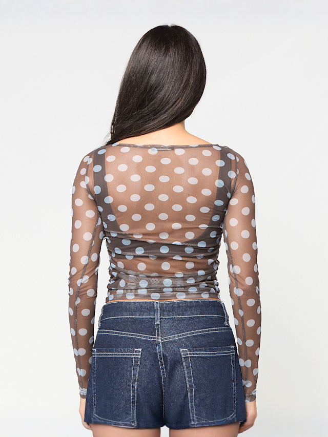Decibel, Polka Dot Mesh Longsleeve, brown, Image 2 of 3