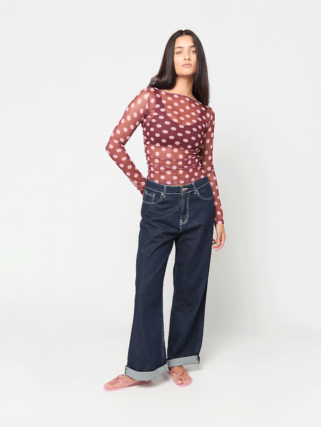 Decibel, Polka Dot Mesh Longsleeve, red, Image 3 of 3