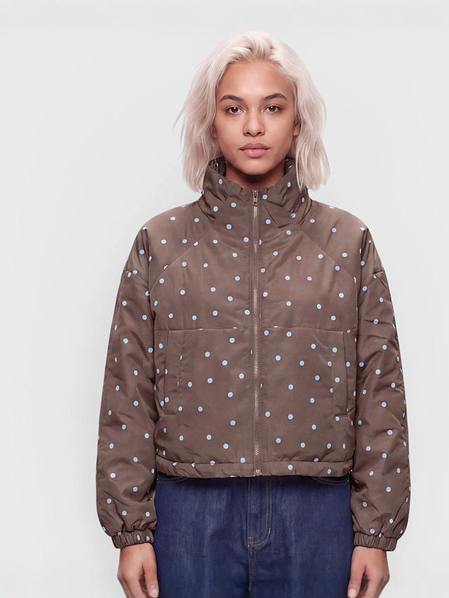 Decibel, Polka Dot Funnel Neck Jacket, brown, Image 1 of 4