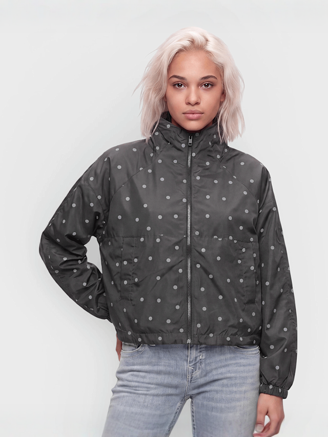 Decibel, Polka Dot Funnel Neck Jacket, black, Image 1 of 4