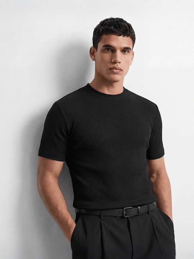 Burocs, Slim Rib T-Shirt, black, Image 1 of 3