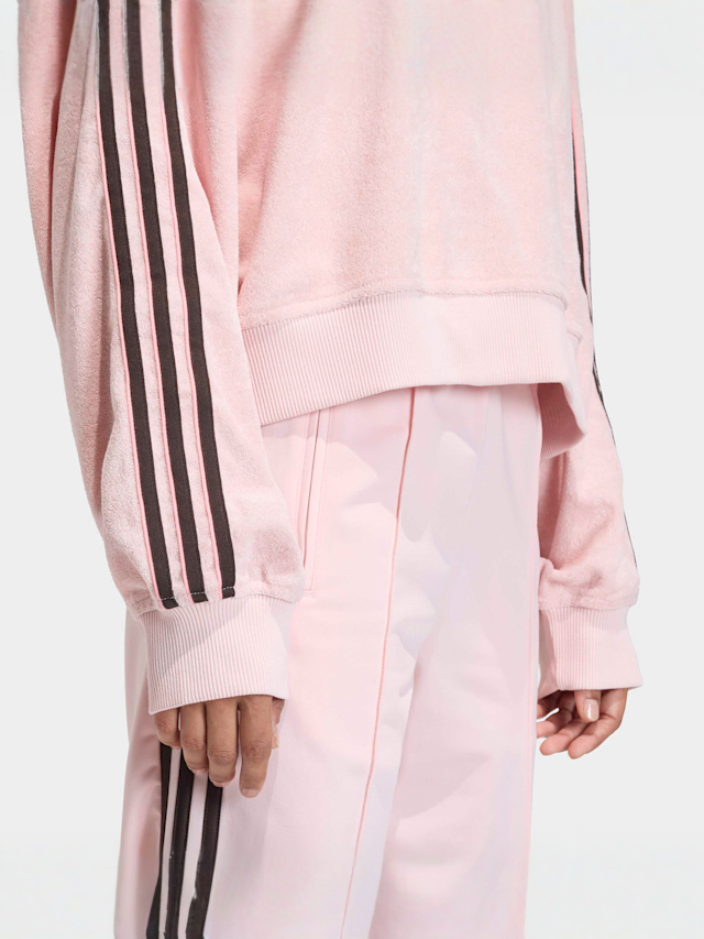 adidas Originals, Terry Towel V Neck Long Sleeves Polo Shirt, Pink, Image 4 of 5