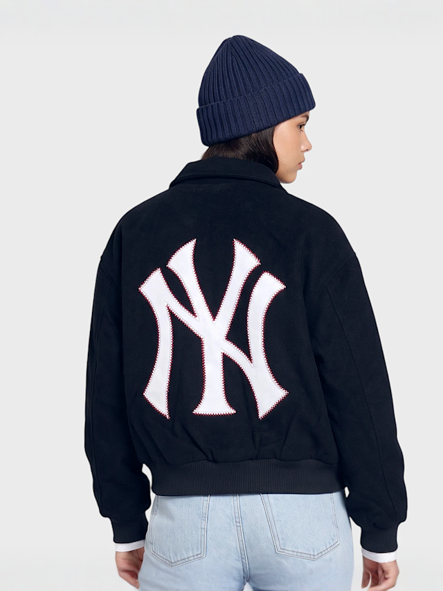 New Era, MLB Wool Oversized Bomber Jacket, blue, Image 2 of 4