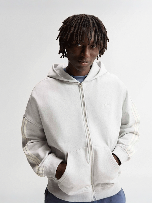 adidas Originals, adiSignature 3 Stripes Full Zip Hoodie, grey, Image 1 of 3
