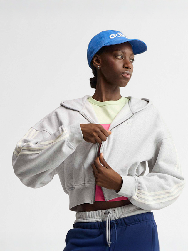 adidas Originals, 3-Stripes Fleece Full-Zip Hoodie, grey, Image 1 of 7