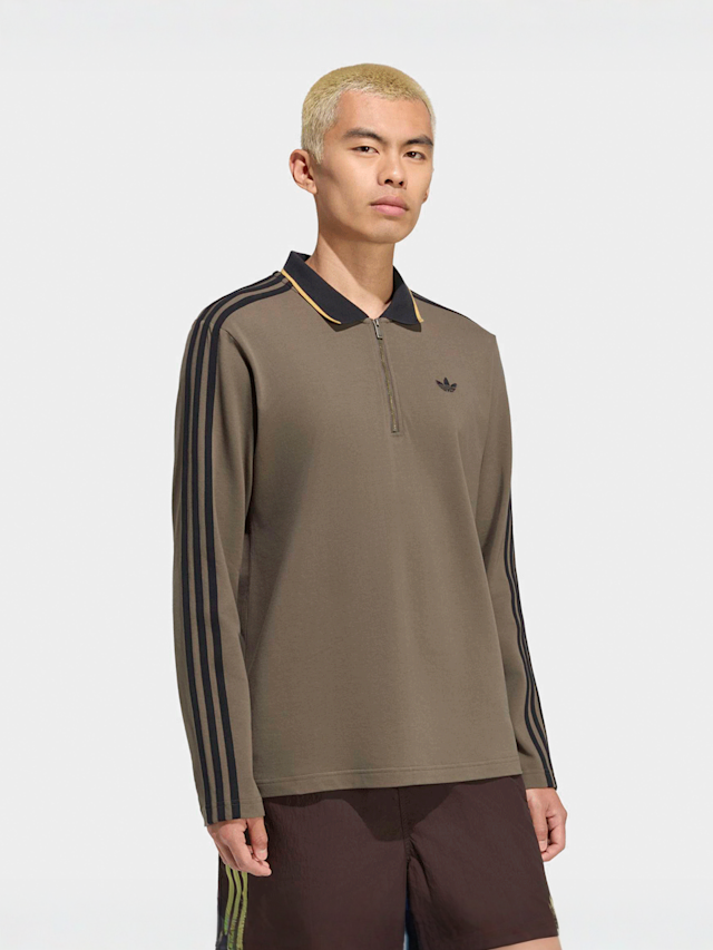 adidas Originals, 3-Stripes Longsleeve Polo, brown, Image 1 of 5
