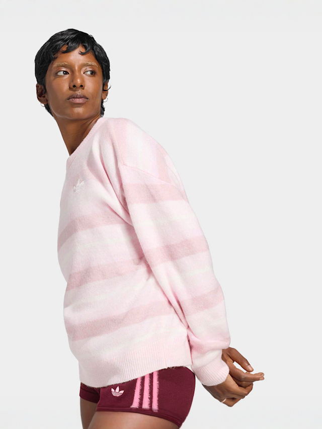 adidas Originals, Knit Essentials Striped Sweatshirt, Pink, Image 1 of 5