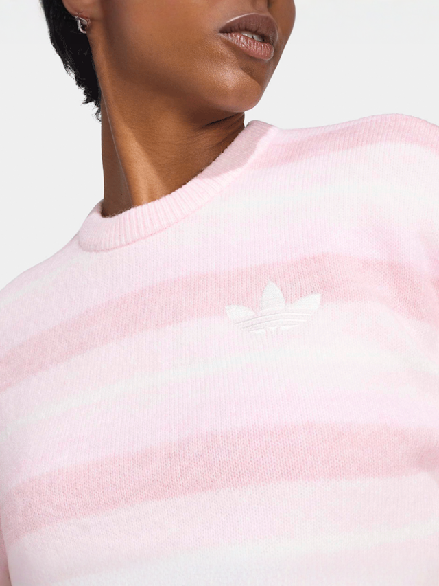 adidas Originals, Knit Essentials Striped Sweatshirt, Pink, Image 3 of 5